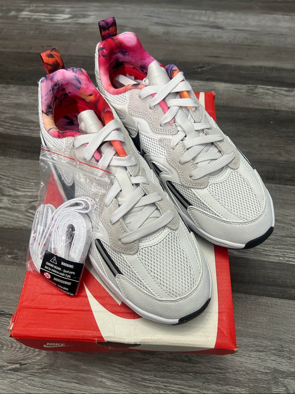 Nike Jam Train White Sneakers with Pink and Orange Floral Collar